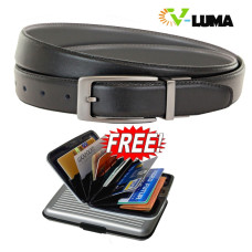V-Luma Black Leather Belt with Free Credit Card Holder for Men's 